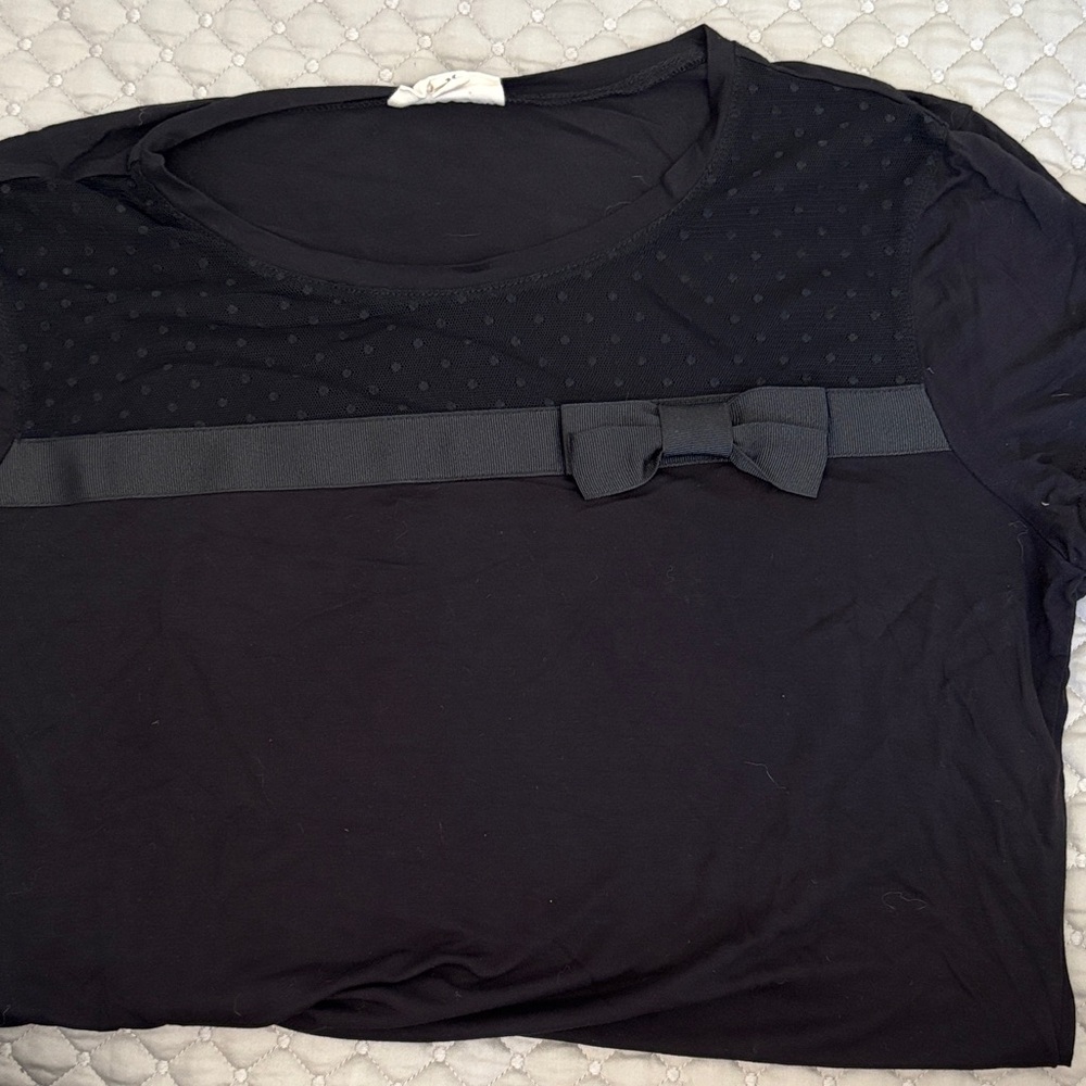 Maison Jules Black Bow Accent Short Sleeve Top